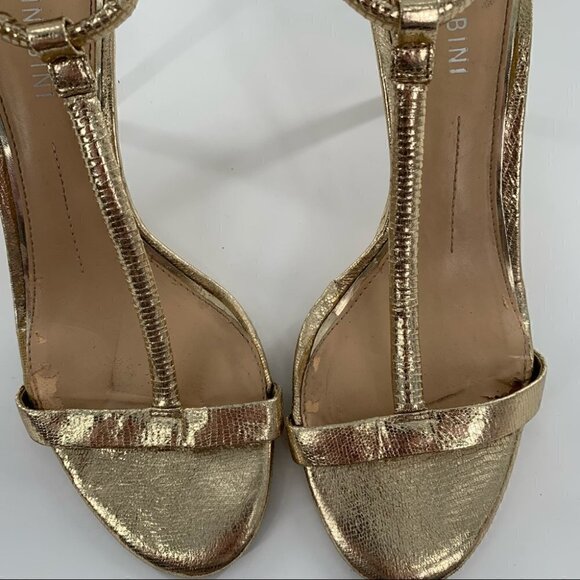 Gianni Bini heels size 8.5 gold metallic leather t-strap stilettos holiday party - Picture 12 of 14